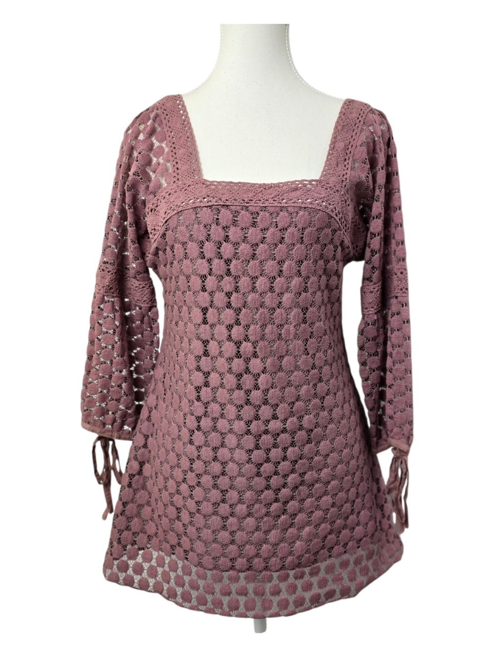 Solitaire NWT Mauve Lace Crochet Blouse Z M Square Neck Romantic Feminine